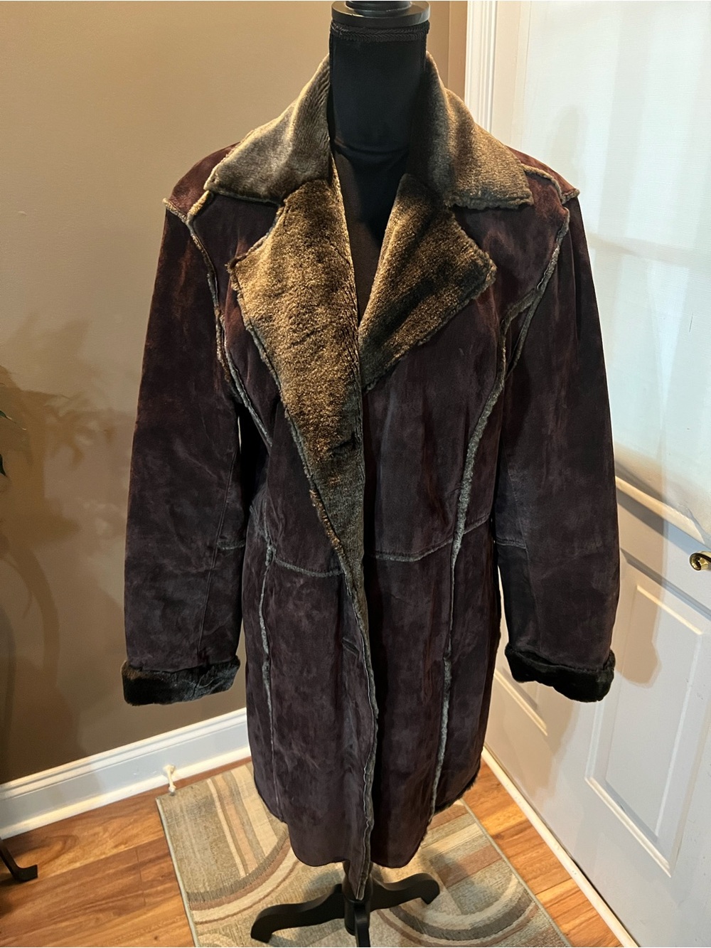 Women Brown Faux-Suede Shearling Coat